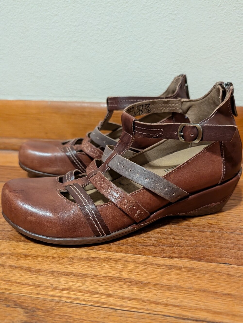 L'artiste Spring Step Cognac Brown Multi Cut Out Wedges